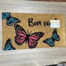 Tapete Capacho Porta de Entrada 33x60 Fibra de Coco Natural Base Emborrachada Antiderrapante