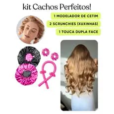 KIT  MODELADOR DE CACHOS COM TOUCA  DE CETIM DUPLA FACE COM REGULADOR E DUAS CHUCHINHAS