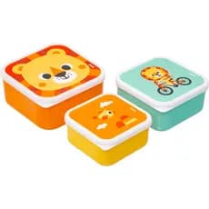Kit 3 Potinhos Comida Infantil Buba Zoo Leão Bebês Lanchinhos P M G com Tampa