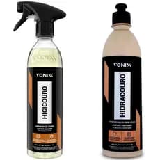 Kit Couro Vonixx Combo Higicouro + Hidracouro 500ML Bancos Automotivos Limpa Hidrata Protege Renova
