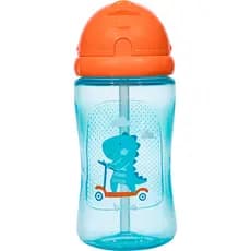 Garrafinha Infantil Com Canudo Silicone Dino 400ML Azul Buba Liquido Agua Suco 12+ Livre BPA
