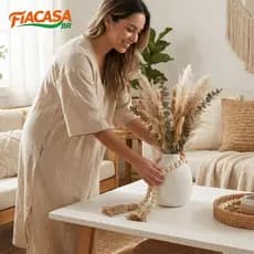 Colar de Mesa Rústico Contas de Madeira Franja Bege Para Decoração