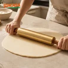 Rolo De Massa Profissional Inox Dourado Antiaderente 360° Para Tortas E Massas