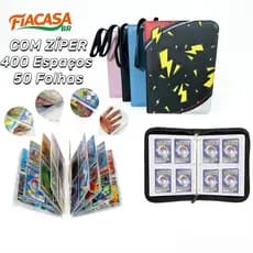 Fichário Álbum Capa Dura Com Zíper Para 400 Cartas Pokémon Magic Yugioh Com 50 Folhas Proteção