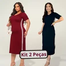 Kit 2 Vestido Midi Comportado Elegante 2 Unidade do Vestido de algodão soltinho moda casual