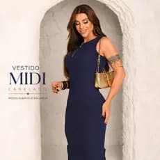 Vestido Midi Feminino Canelado com Zíper Modelagem Premium Elegante