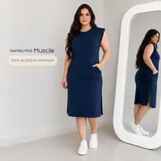Vestido Midi Feminino Manga Muslcle Tee  Look Elegante Confortável e Perfeito para Todas as Ocasiões