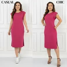 Vestido Midi Muscle tee Feminino com Fenda e Bolso Algodão  – Conforto e Elegância
