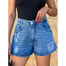 maisbonitomoda 8127  Shorts jeans feminino  lisa sem rascada short jeans juvenil natural shorts Feminino com rasacda