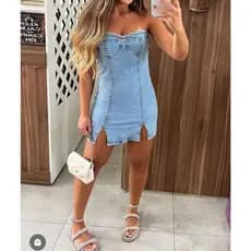 maisbonitomoda 8252 vestido curto com brilho com lycra jeans feminina 8252