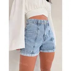 maisbonitomoda 8215 Shorts jeans feminino com bolso lisa sem rascada short jeans juvenil natural shorts 8215