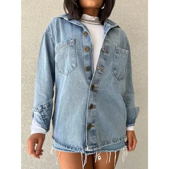 Maisbonito 8159 5010 000 8091 jaqueta jeans feminina camisa jeans