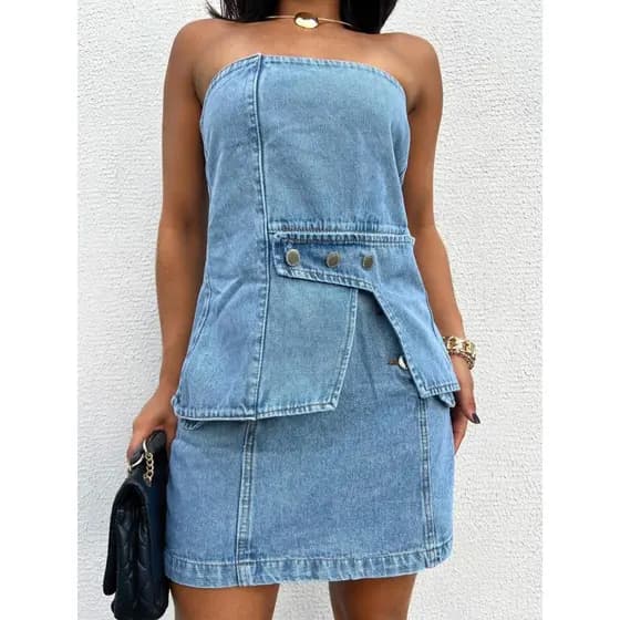 Maisbonito 8505 conjunto jeans feminina cropped com saia  p38 m40 g42