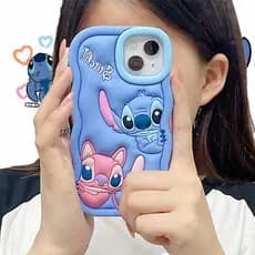 Capinha 3d de silicone do stitch adequada para iphone 11/12/13/14/15 Pro max proteção de lente com tudo incluído anti-queda e capa anti-choque à prova de choque   capinha