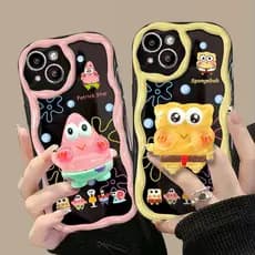 Iphone 11/12/13/14/15/16 Pro max caso macio tridimensional bob esponja suporte adequado para iphone caso de telefone res