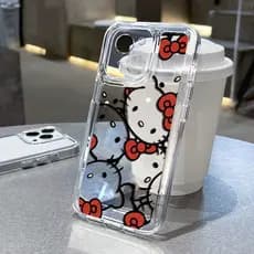 Adequado para iphone 11/12/13/14/15/16 Pro max Transparente Soft Shell Cartoon Bonito Tela Cheia Hello Kitty Casal Capa