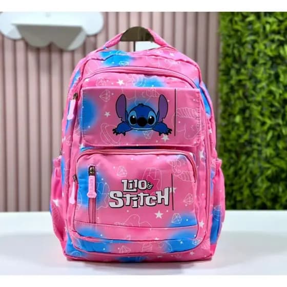 Mochila Bolsa Escolar STITCH Impermeavel Grande Varios Compartimentos