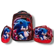 KIT Mochila Juvenil Escolar SUPER SONIC Estojo Lancheira Infantil Menino