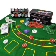 Jogo Completo Poker - 200 Fichas + 2 Baralhos + Tapete Amador Semi Profissional Diversão Garantida
