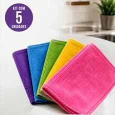 Pano Microfibra Flanela Kit 5 Un 30x30cm Multiuso Limpeza Doméstica Pia Vidro Cores Aleatórias