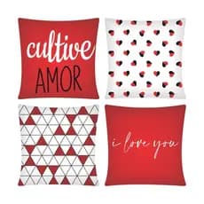 Kit 04 Capas De Almofada 43cm x 43cm Decorativa Vermelha