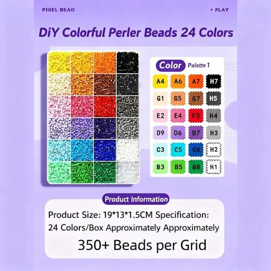 Kit Perler Hama Beads 2.6mm 1000 Peças + Mini Ferro + Ferramentas | Kit Educacional Criativo para Crianças