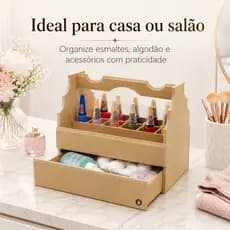 Porta Esmalte Maleta em MDF com Alça e Gaveta - Organizador Multiuso para 12 Esmaltes e Acessórios