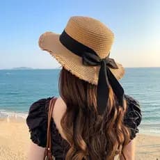 Chapéu de Palha Feminino com Laço Elegante Delicado e Perfeito para Looks de Verão B03