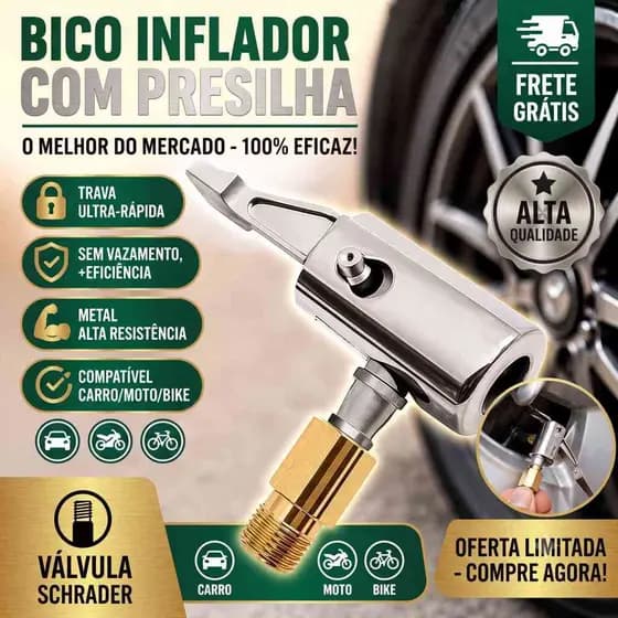 Bico Inflador de Pneu com Presilha Universal Carro Moto Bicicleta Adaptador Válvula Bomba de Ar