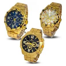 KIT 03 Relógios Masculino Dourado Luxo  Revenda Qualidade Premium