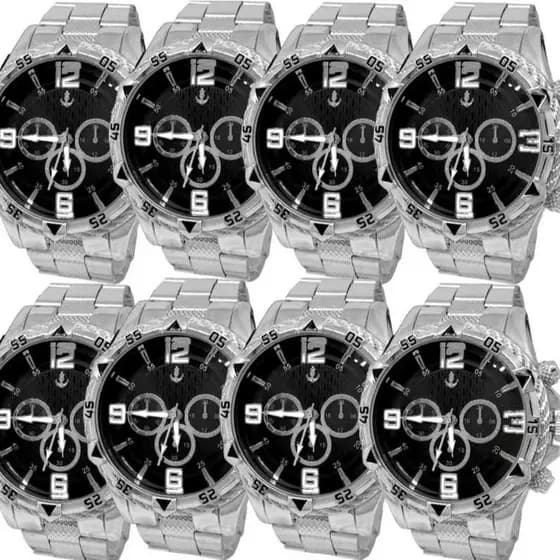 Kit 10 relógio masculino banhado Prata relógio Relogio masculino prata aço inox Relógio dourado  18k 004