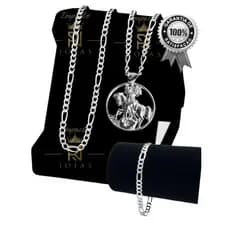 Kit Corrente e Pulseira masculino c\ Pingente São Jorge Corrente Banhada a Prata 925 + pulseira 004