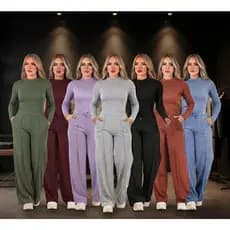 Conjunto Fenimino Lãzinha Calça Pantalona e Blusa Manga Longa Elegante Conjunto Feminino Para Inverno Conjunto para frio