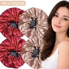 Kit 4 Touca De Cetim  Hidratação Dupla face Ajustavel Grande Antifrizz Glow Todos os Tipos de Cabelos Cetim