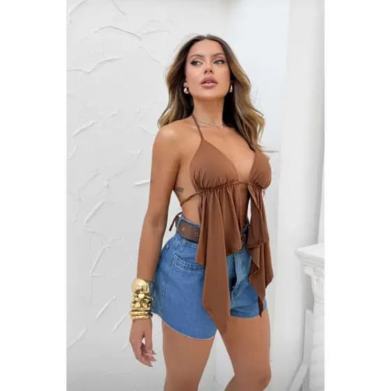 Bata feminina com bojo amarração nas costas alças finas  da moda