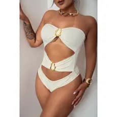 Maiô fivela luxo fio duplo tendência blogueira moda praia com acessório fivela luxo