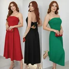 🔥 VESTIDO TOMARA QUE CAIA MIDI EM ALFAIATARIA ELEGANTE COM LAÇO AJUSTÁVEL MODA FEMININA TENDÊNCIA - ENTREGA🔥 RÁPIDA