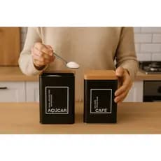 Lata Porta Mantimentos Café e Açúcar com 1 ou 2 Unidades Multiuso Decorativo Organizador  Cozinha