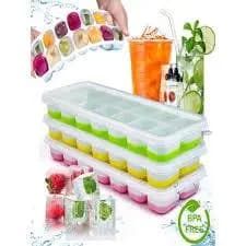 Kit 1, 2 ou 4 Formas de Gelo com Tampa Silicone Livre BPA Anti Odor Flexível Multiuso Papinha Frutas
