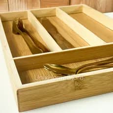 Porta Talheres Decorativo Organizador de Gaveta Bambu 4 Divisórias Casa Cozinha