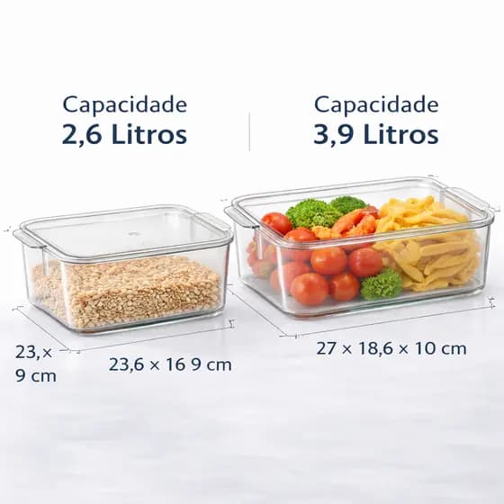 Kit 2 Organizadores de Geladeira Multiuso com Tampa e Capacidade de 3,9L E 2,6L para Cozinha Armário