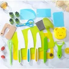 Kit Cozinha Montessori 17 Peças Educativo Infantil Facas De Plástico Seguras Jogo Didático Presente Menino Menina