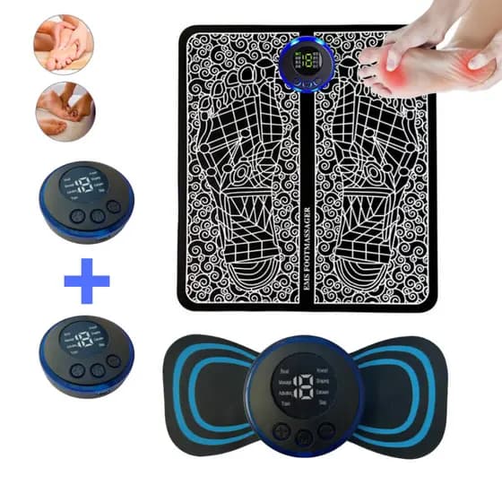 Massageador EMS Elétrico Portátil e Tapete Massageador para Pés Relaxamento Muscular 8 Modos 19 Intensidades USB