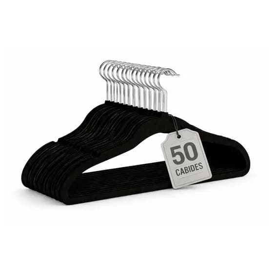Kit Cabides De Veludo 50 Uni Slim Gancho Giratório Preto