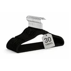 Kit Cabides De Veludo 30 Uni Slim Gancho Giratório Preto