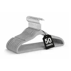 Kit Cabides De Veludo 50 Uni Slim Gancho Giratório Cinza