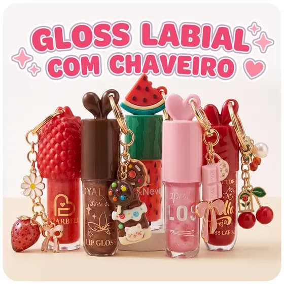 Gloss Labial com Chaveiro Fofo Adulto Infantil Lip Oil Brilho Hidratante Com Cheiro Variados