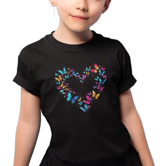Camiseta Blusinha Menina Infantil Juvenil Blogueirinha Coração Borboletas Alta Tendencia Estilosa