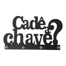 Porta Chaves CADE A CHAVE Decorativo de Parede em MDF 3 mm Preto Fosco