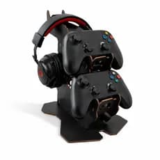Suporte Porta Controle + Headset PS5 PS4/Xbox MDF Preto - Organiza Setup - 22,5x15x23cm
